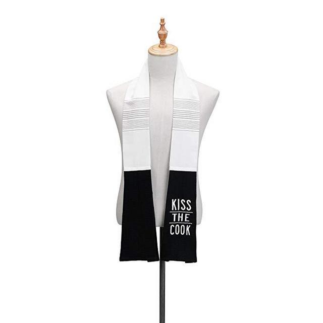 Kiss The Cook Black Extra Long Cotton Blend Over The Shoulder Kitchen Towel Boa