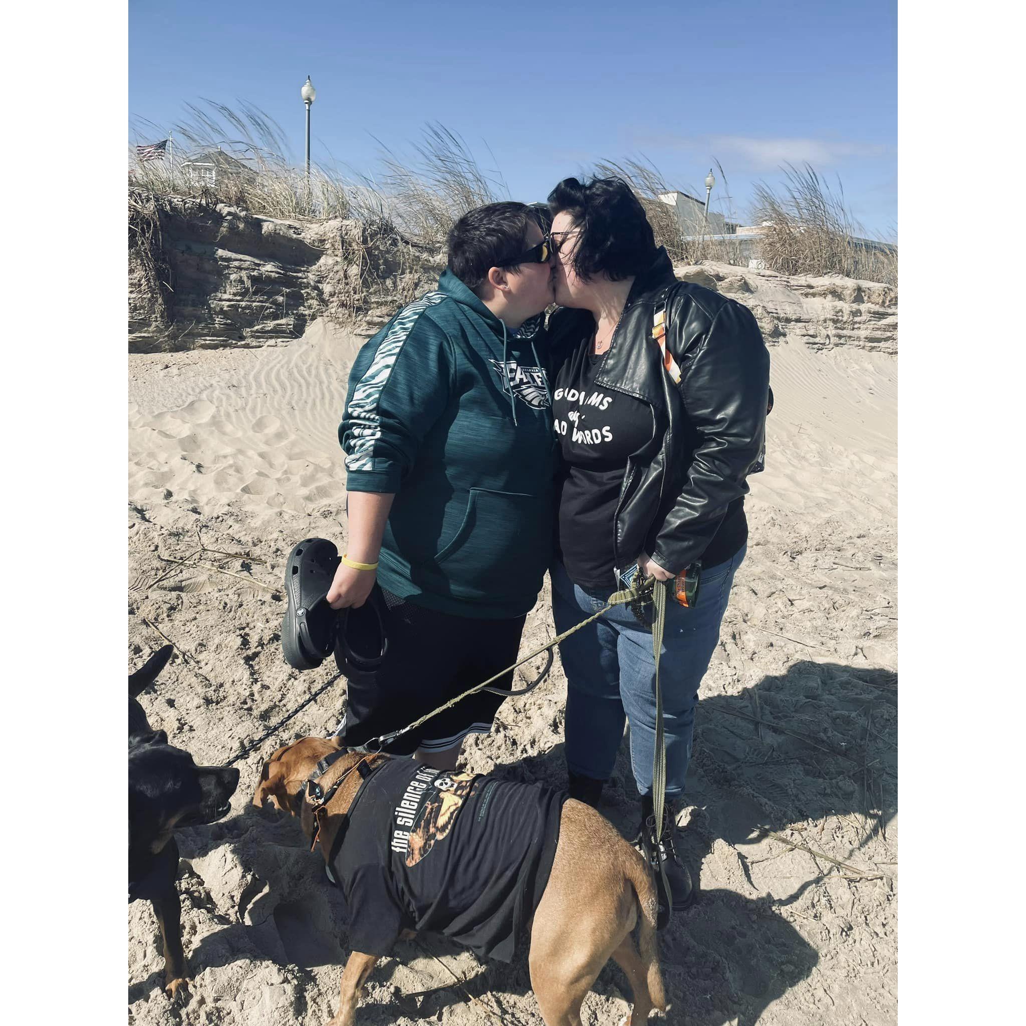 Beach time in Rehoboth Beach DE with our two original dogs.