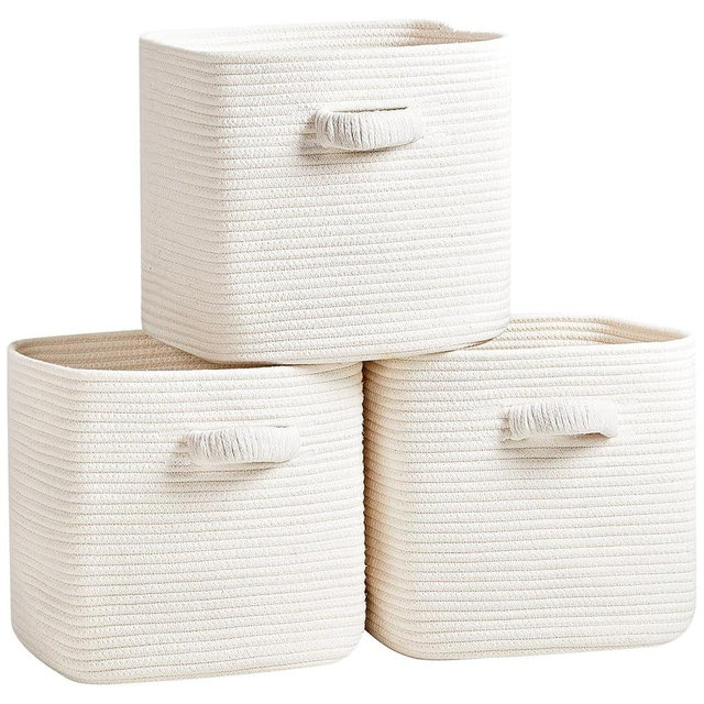 R RUNKA Storage Cube Baskets for Organizing - 3 Pack - 11 inch Square Baskets for Cube Storage, Closet Storage Bins - Woven Cube Storage Bins for Shelves - Cube Drawer - Ideal for Toy Storage |White