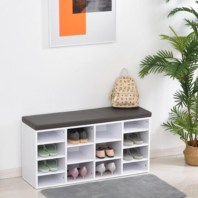 Upholstered 14 Pair Shoes Storage Bench