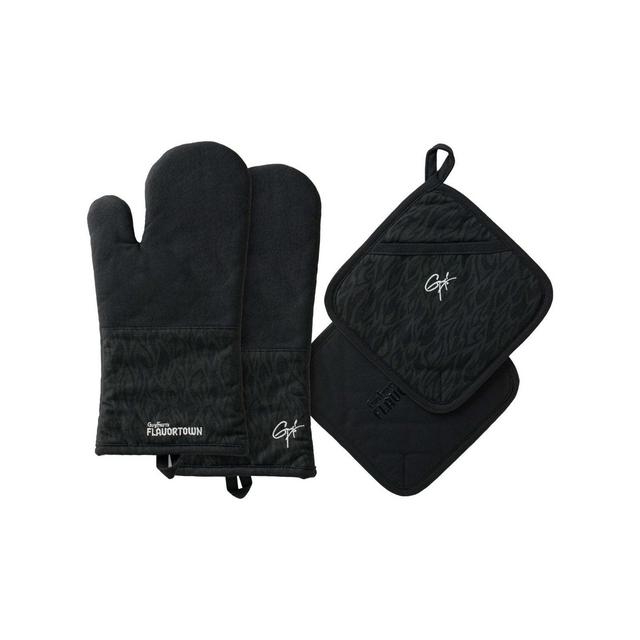 Guy Fieri's Flavortown Kitchen Essentials Bundles, Black Flame 4-Piece Set, 2 Oven Mitts & 2 Pot Holders