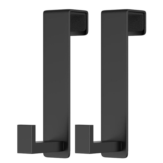 HUFEEOH Over The Door Hooks 2-Pack, Heavy Stainless Steel Coat & Towel Rack, No Drilling Scratch-Free Over Door Hanger Dorm Essentials Bathroom Accessories, Fits 1-3/4" Doors (Black) (L Shape)