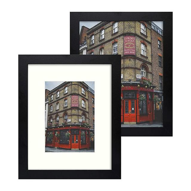 Frametory, 8x10 Picture Frame for 5x7 Photo Comes with Ivory Color Mat for Wall and Table (Black, Set of 2)