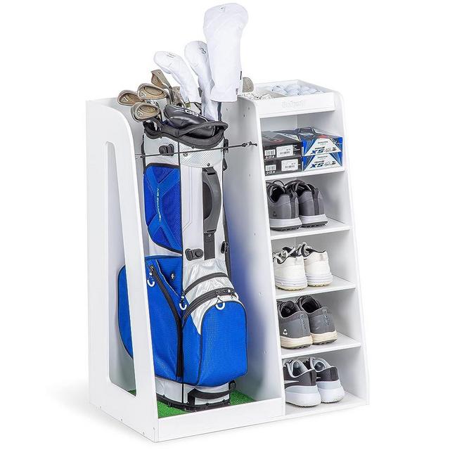 GoSports Premium Wooden Golf Bag Organizer and Storage Rack - Choose Your Style