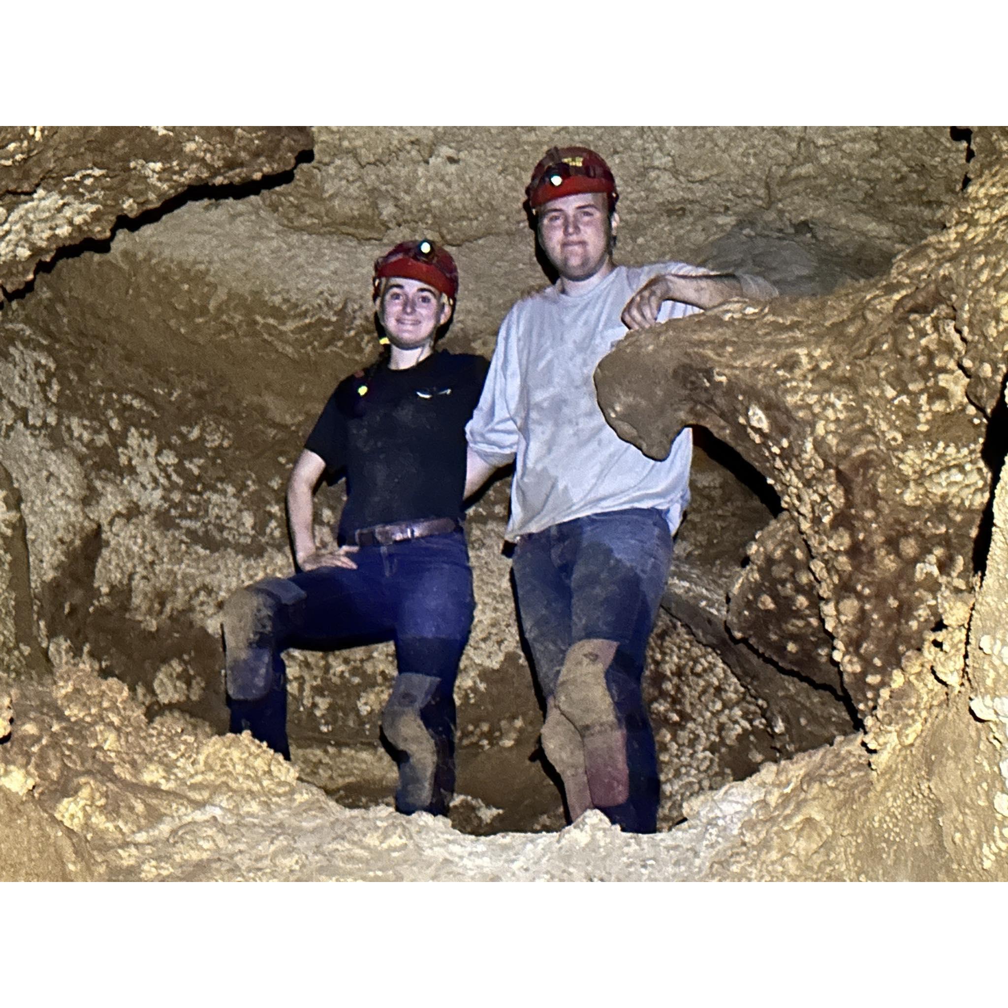 Spelunking at the Caverns of Sonora, right before we rappelled farther into the cave