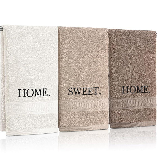 FuWeave 3 Pcs Farmhouse Decorative Hand Towels for Bathroom and Kitchen Rustic Embroidered 100% Cotton Hand Towels Decorative Set for Boho Bathroom Decor(Home Sweet Home)