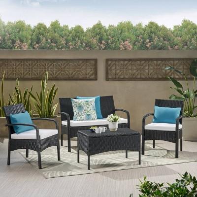 Cordoba 4pc Wicker Patio Chat Set with Cushions - Christopher Knight Home