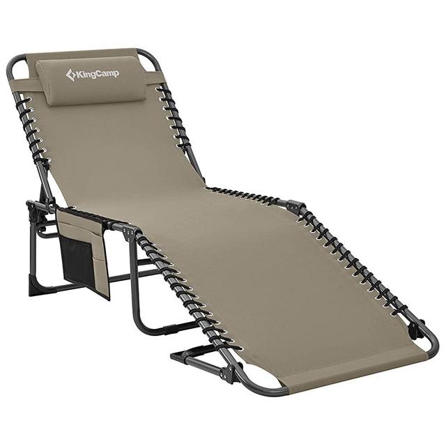 KingCamp Portable Folding Camping Cot Adjustable 4-Position Patio Reclining Lounger Chair with Pillow Pocket for Garden Yard Lawn Sunbathing Beach Pool Supports 265lbs