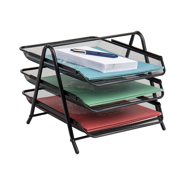 Mind Reader 3-Tier Paper Tray, Desktop Organizer, File Storage, Workspace, Office, Metal Mesh, 11.75"L x 13.75"W x 10"H, Black