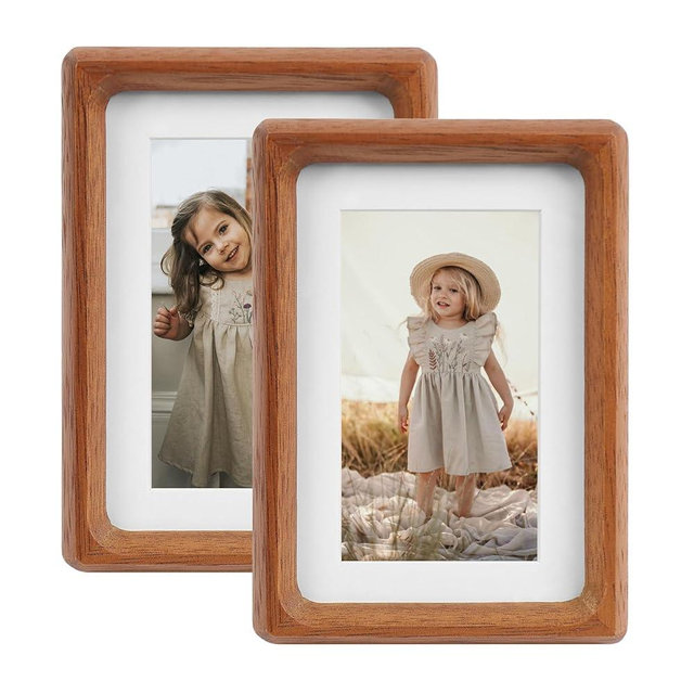 DECOCIAGA 5x7 Picture Frame Set of 2 Natural Wood Photo Frames Display Pictures 4x6 with Mat or 5x7 without Mat Multi Photo Frames Collage for Wall or Tabletop Decor