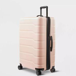 Hardside Large Checked Spinner Suitcase - PINK