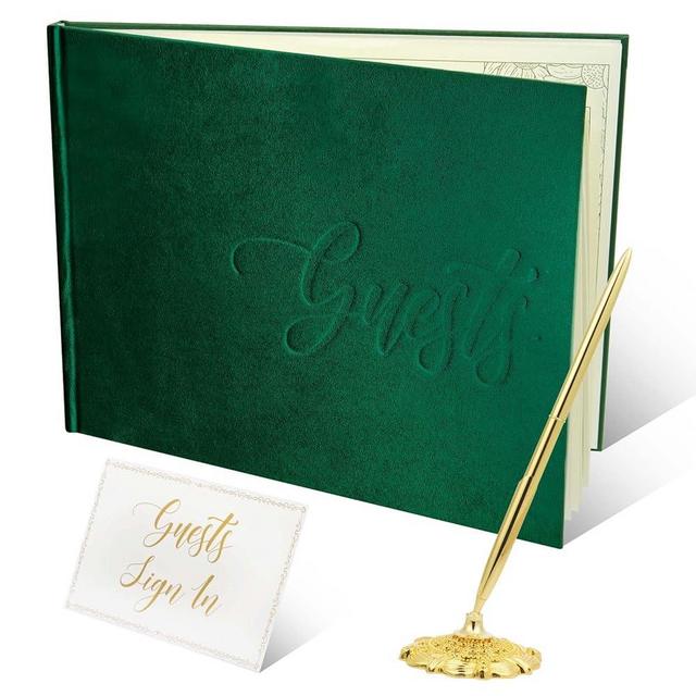 slcinwzdt Wedding Guest Book Set,Velvet Wedding Guestbook with Pen 10.5" x 8"Guests Sign in Book for Wedding Reception Funeral Bridal Baby Shower Party 100 Pages