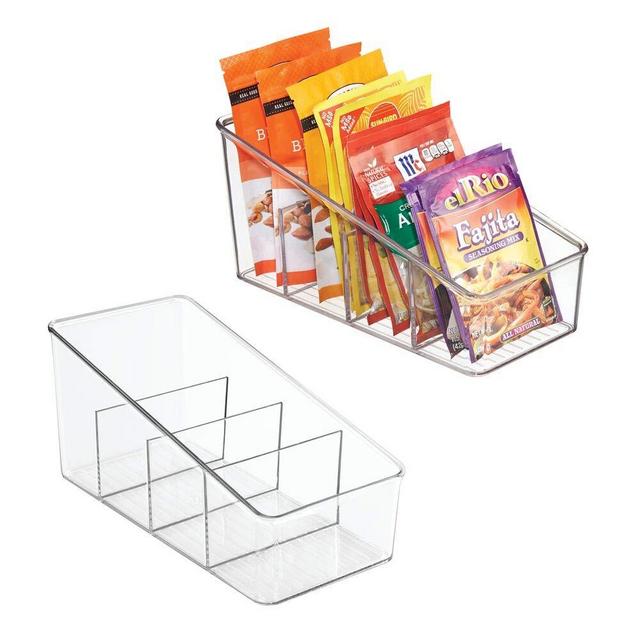 mDesign Large Plastic Food Packet Organizer Caddy - Storage Station for Kitchen, Pantry, Cabinet, Countertop - Holds Spice Pouches, Dressing Mixes, Hot Chocolate, Rice, Taco Seasoning ; 2 Pack - Clear