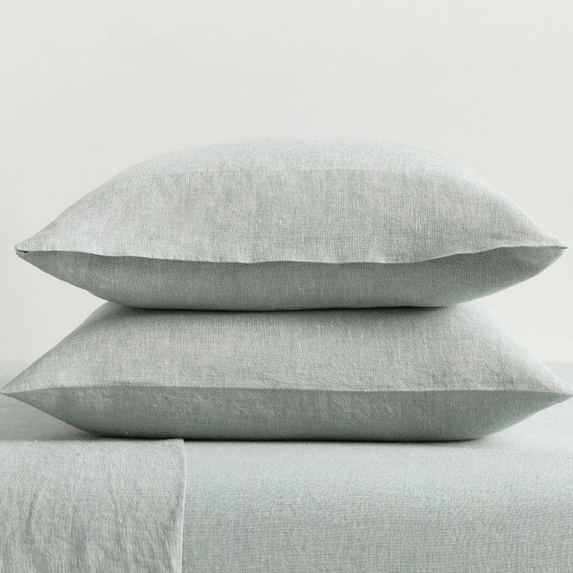 Classic Belgian Flax Linen Pillowcases, Mineral Blue, Standard, Set of 2