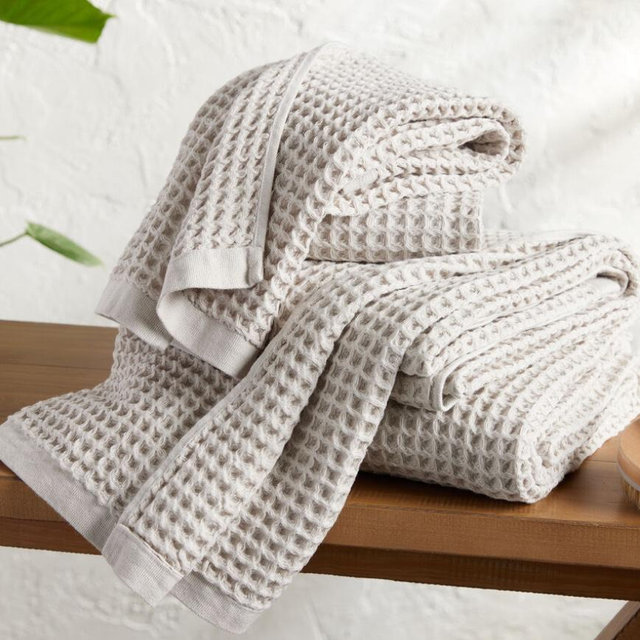 LIGHT GREY (4) Cotton Waffle Weave Bath Towel - World Market