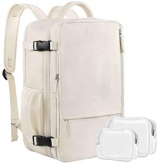 Sinaliy Travel Backpack for Women, 40L Carry On Backpack, 17 Inch Laptop Backpack, Waterproof Backpack, College Bookbag, Laptop Backpack, Backpack for Women, as Person Item Flight Approved(Beige)