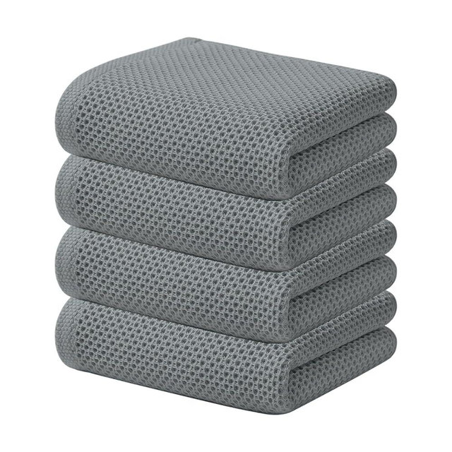 Kitinjoy 100% Cotton Waffle Weave Kitchen Towels (13 X 28 Inches, Grey), 4-Pack Super Soft and Absorbent Dish Towel for Drying Dishes, Kitchen Hand Towels