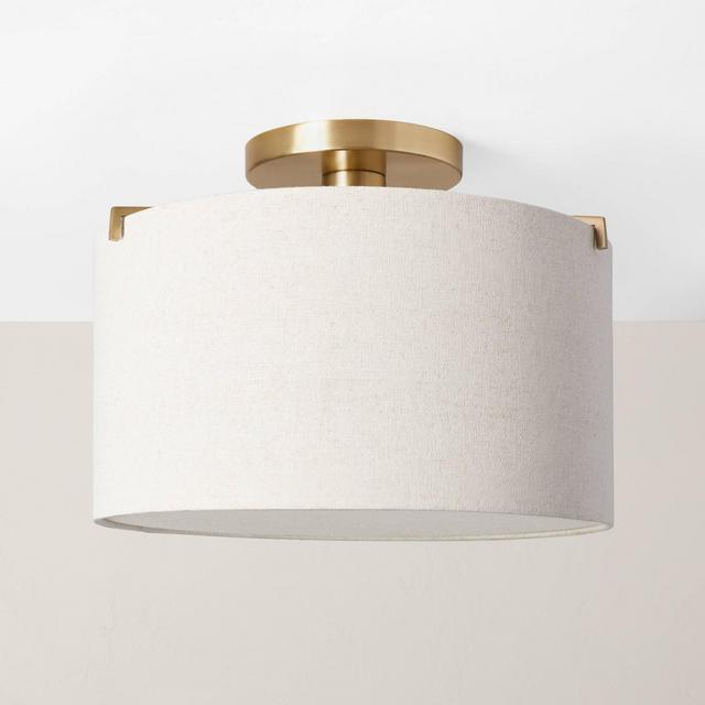 Fabric Shade Semi-Flush Mount Ceiling Light Brass/Oatmeal - Hearth & Hand™ with Magnolia