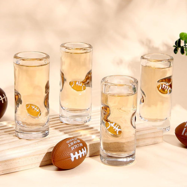 SiliFine 4 Pcs Football Party Shot Glasses - 2.8 oz Funny Icon Shot Glass Cup with Heavy Base for Tequila, Whiskey, Vodka, Gin - Ideal for Sports Party Supplies Fans Gifts