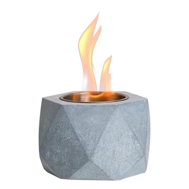 Table Top Fire Pit Bowl - Concrete Tabletop Rubbing Alcohol Fireplace Indoor Outdoor Decor Portable Mini Smores Maker for Patio Balcony with Extinguisher