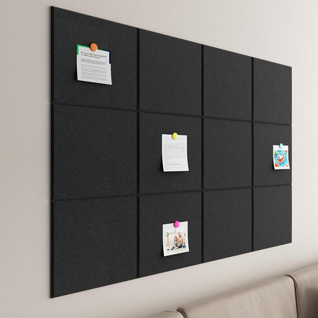Baysola Large Cork Boards for Walls – 48" x 36" Self Adhesive Felt Wall Tiles, Ideal for Office Black Bulletin Board, Easy to Install Pin Board Photo Dart Board Wall Protectors