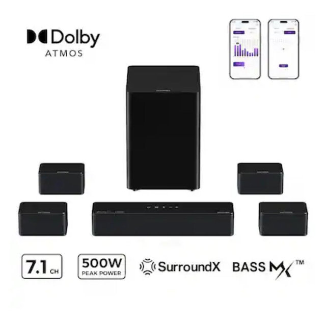 Ultimea - Poseidon D80 Boom 7.1 Channel Sound bar with Dolby Atmos, Surround sound system for tv, 500W - Black