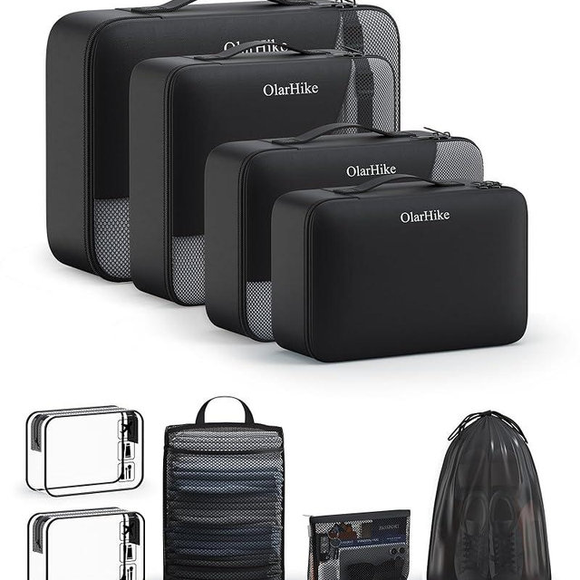 9 Set Packing Cubes for Travel, Gifts for Women Mom Kids, TSA Approved Bags for Makeup, Cosmetic, Toiletry, Organizers for Suitcase Carry On, Cruise Essentials Airplane Accessories, Black