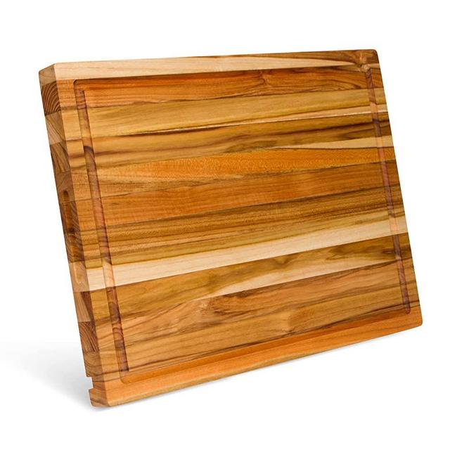Extra Large Teak Wood Cutting Board with Juice Groove and Hand Grips - [20 x 15 x 1.5"] | Thick Edge Grain Carving Block with Built-In Recipe and Tablet Holder by Shumaru
