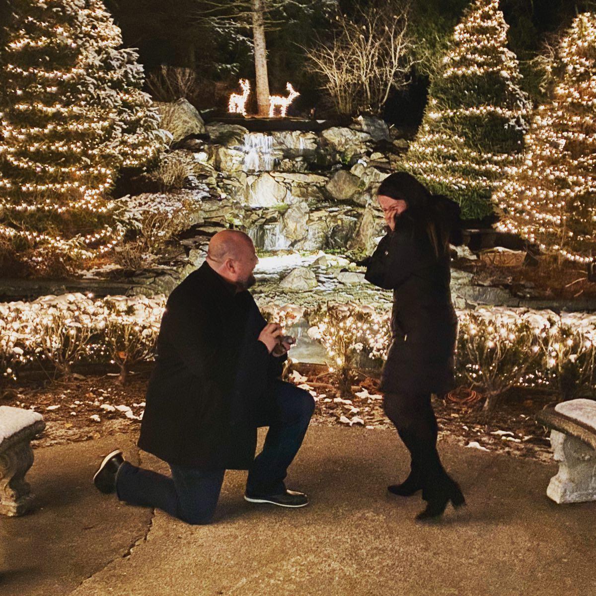 Chris proposed to Jenny at Traveler's Rest in Ossining, her favorite German restaurant, on 12/12/2019.