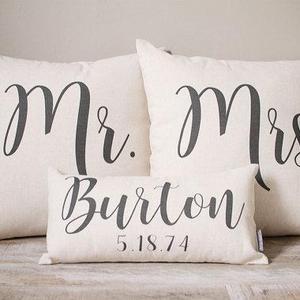 Mr and Mrs Pillow Sets, 3 Wedding Pillows Set Custom Monogrammed Pillow Sets, Pillows with Mr and Mrs Last Name & Established Date