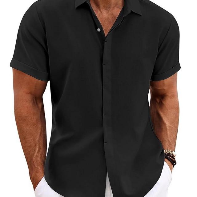 COOFANDY Men's Linen Shirts Short Sleeve Casual Shirts Button Down Shirt for Men Beach Summer Wedding Shirt