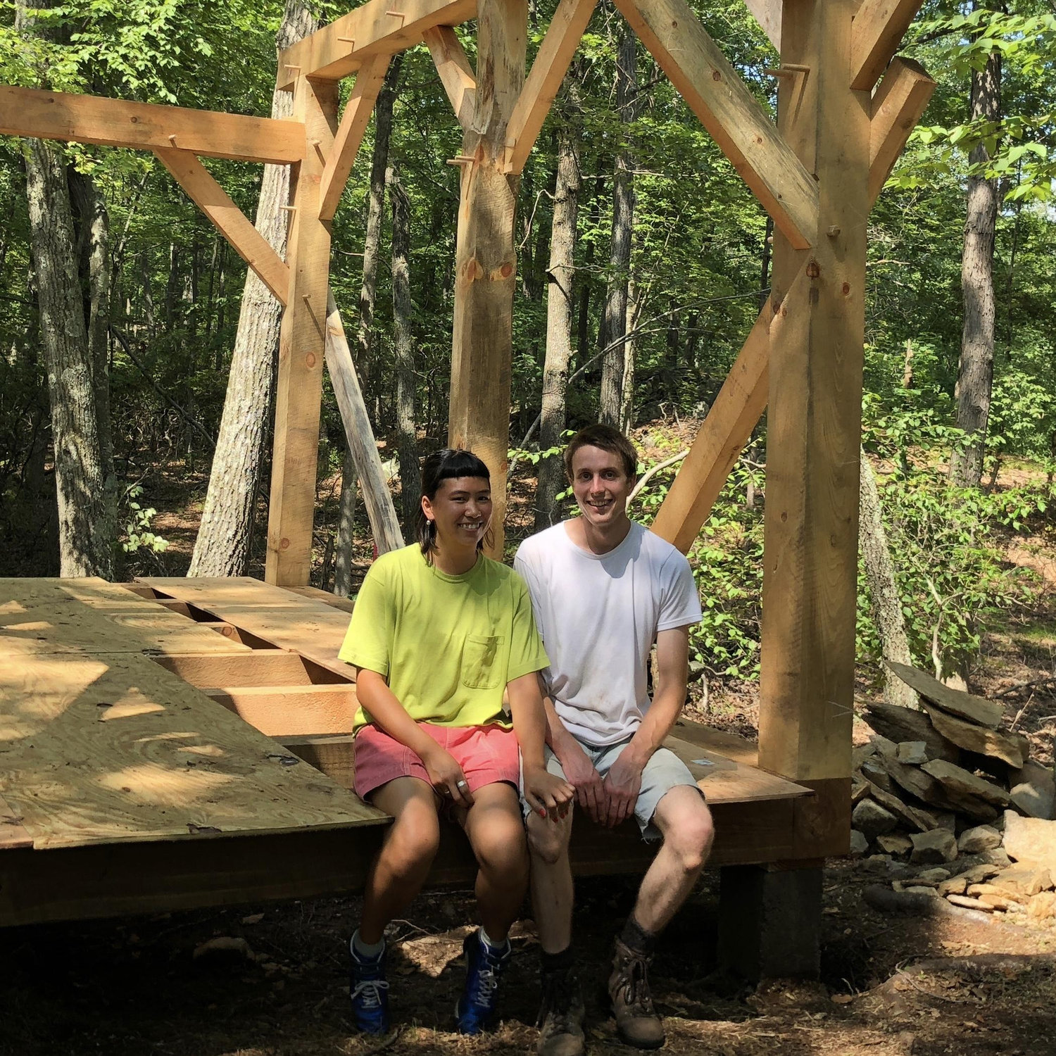Elena's first visit to Redding in August 2018, to help with Alex's timber-frame raising