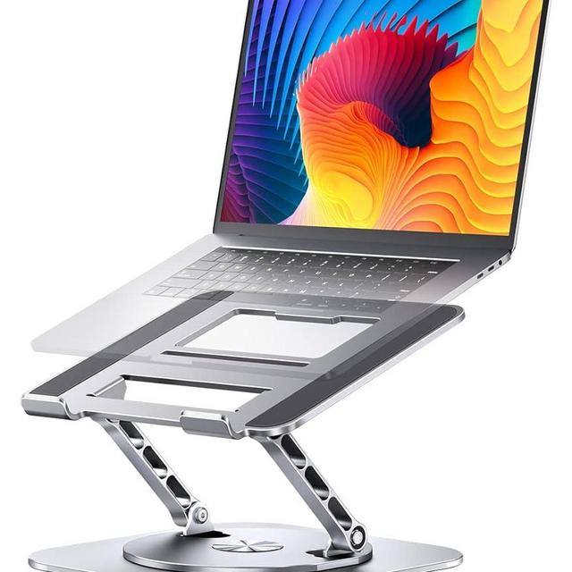 AOEVI Adjustable Computer Stand with 360 Rotating Base, Ergonimic Foldable Laptop Riser for Desk Compatible with MacBook Pro/Air Notebook up to 16 Inches, Silver