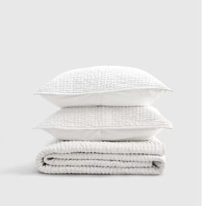 European Linen Cotton Stitch Quilt Set - White, Queen