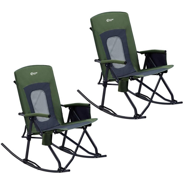 PORTAL Oversized Folding Rocking Camping Chair Portable Outdoor Rocker with High Back Hard Armrests Carry Bag, Supports 400 lbs