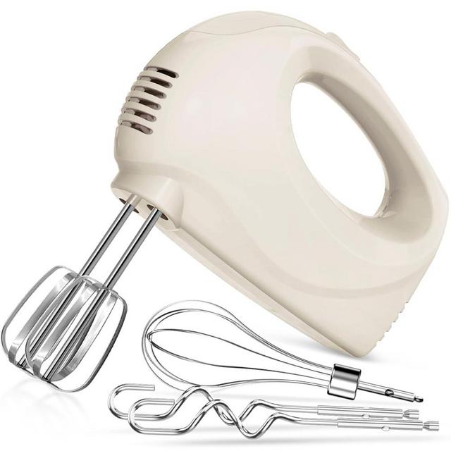Handmixer Electric Handheld - 5 Speed Portable Kitchen Mixer Electric with 5 Stainless Steel Accessories Whisk, Food Beater for Whipping Mixing Cookies(Ivory)