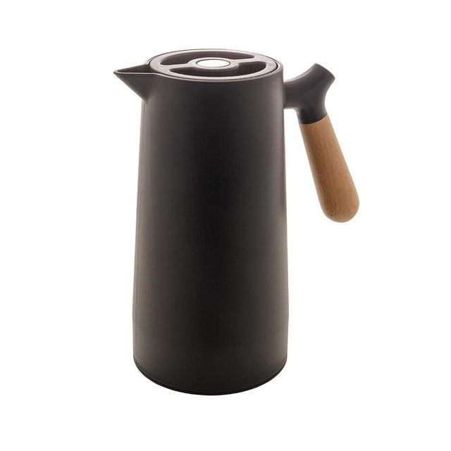 WOLFF - Thermal Coffee Carafe - Hot or Cold Drinks, Double Walled Insulated Vacuum Flask - Leakproof Coffee Dispenser with Wooden Handle, Thermos Bottle for Cold Beverages - Black, 34floz/1L