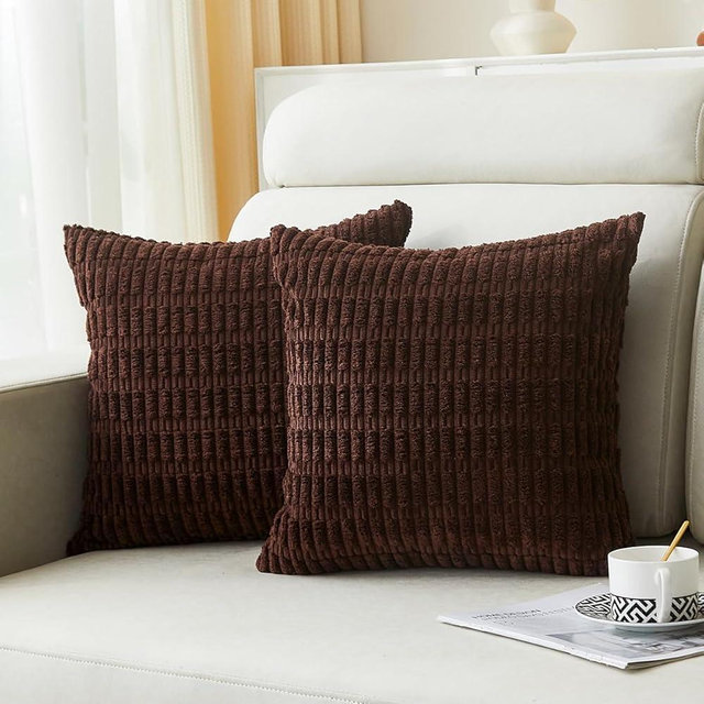 Sunday Praise 2 Packs Dark Brown Decorative Throw Pillow Covers 20x20 Inch Soft Corduroy Striped Boho Pillow Cases Square Cushion Covers for Couch Sofa Bed Farmhouse Home Décor