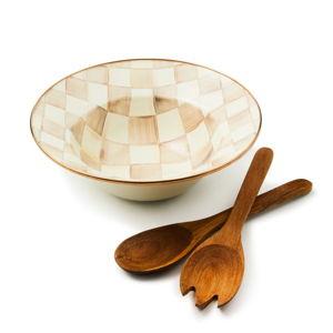 MacKenzie-Childs Mocha Check Salad Serving Set