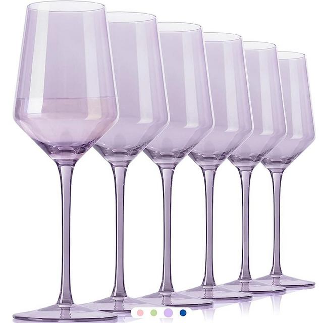 Physkoa PURPLE Wine Glasses Set of 6-14oz Colored Wine Glasses,Tall Long Stem Wine Glasses,All Purpose Wine Glasses-Unique Gifts for Wine Lovers, Party Wine glasses，Perfect for Home Cabinet