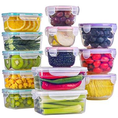BAYCO [13 Pack] Food Storage Containers with Lids, Plastic Food Containers with Lids, Leak Proof Airtight Storage Container Sets for Kitchen, Easy Snap Lock Lunch Box, BPA-Free