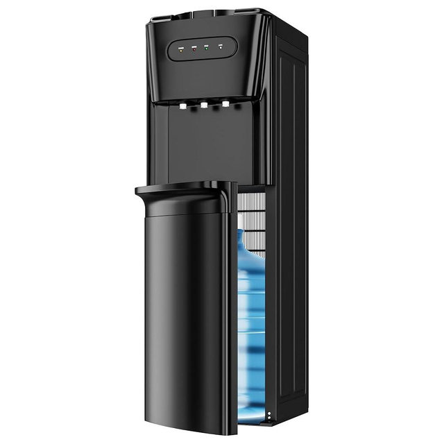 Tehanld Bottom Loading Water Cooler Dispenser for 3 or 5 Gallon Bottles - Water Dispenser with Hot, Room & Cold Spouts, LED Display with Empty Bottle Alert, Child Safety Lock, Jet Black