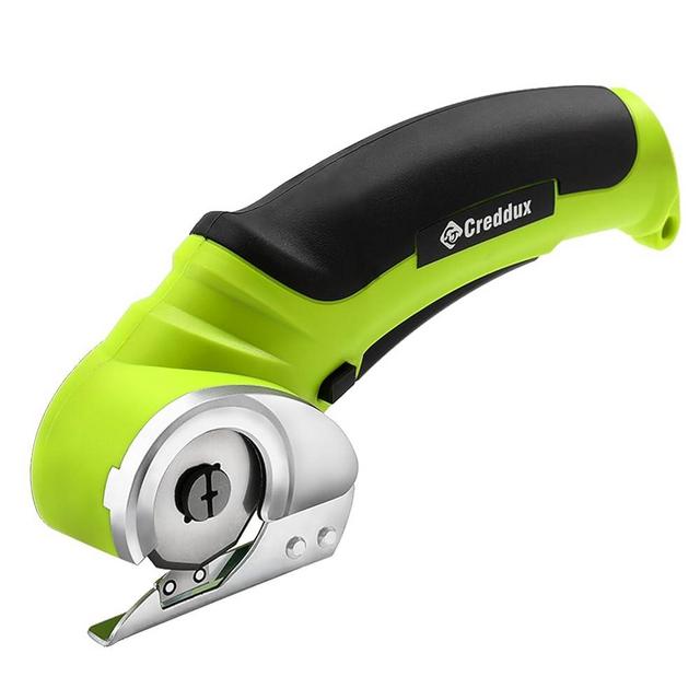 Creddux Cordless Electric Scissors, 4.2V Cardboard Cutter Tool for Cardboard Carpet Leather Packages Plastic with Rechargeable Battery Green