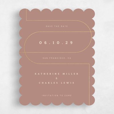 Brown Scalloped Wedding Save the Date - Corwin Portrait Foil