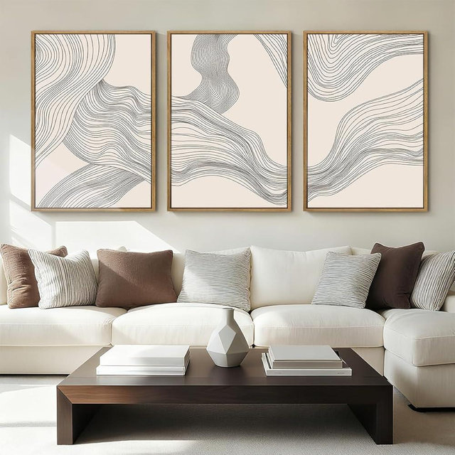 Large Modern Minimalist Wall Art Framed Neutral Abstract Wall Decor 24x36 Inch Set of 3 for Living Room Bedroom Dining Room