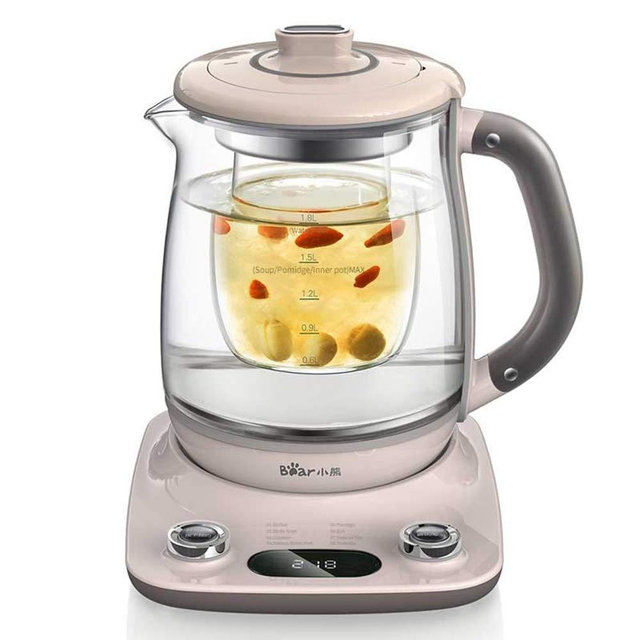 Bear YSH-C18R1 Health- Care Beverage Tea Maker and Kettle, Durable 316 Stainless Steel & Glass Brew Cooker Master,8-in-1 Programmable, 4 Range Temperature Warming Function,1.8L,Pink