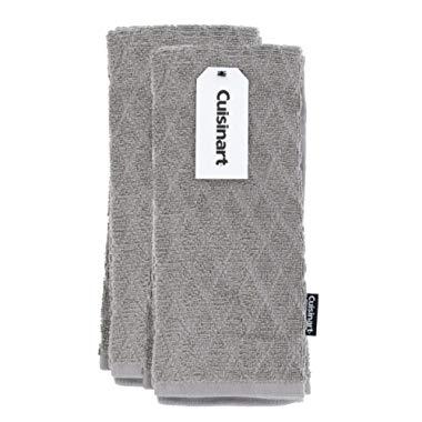 Cuisinart Bamboo Dish Towel Set-Kitchen and Hand Towels for Drying Dishes/Hands - Absorbent, Soft and Anti-Microbial-Premium Bamboo/Cotton Blend, 2 Pack, 16 x 26, Drizzle Grey, Diamond Design