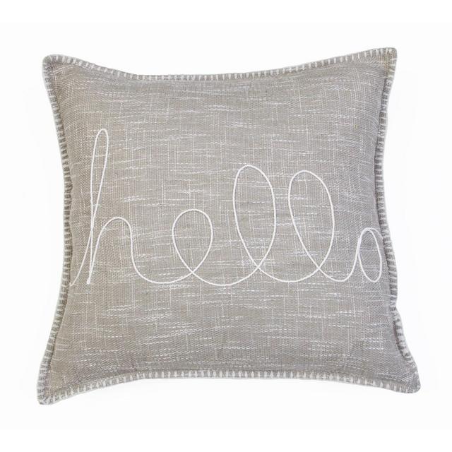 20"x20" Amy Hello Embroidered Whipstitch Pillow Taupe - Décor Therapy
