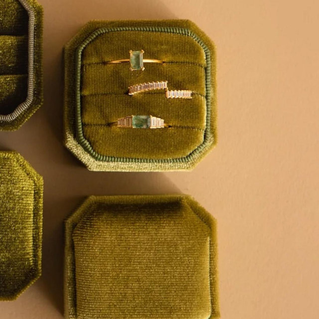 Velvet Ring Box - Green Velvet / 3 slots