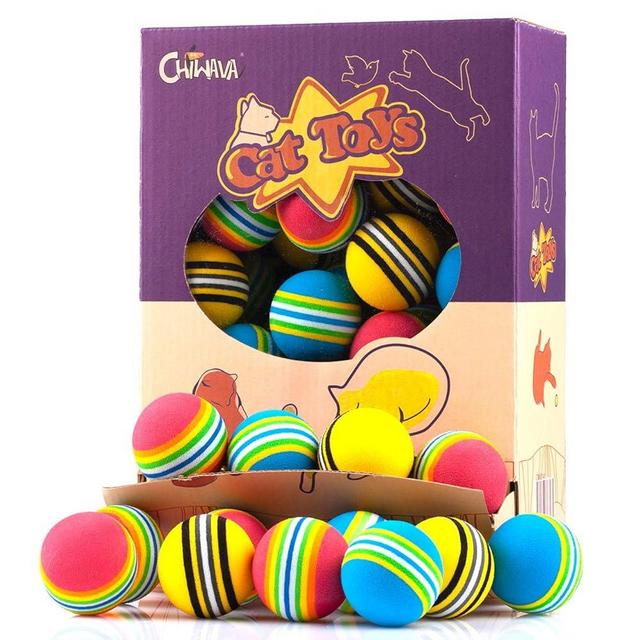 CHIWAVA 45 Pack 1.7'' Foam Cat Toys Ball Rainbow Color Balls Kitten Activity Chases Quiet Play Mix Color
